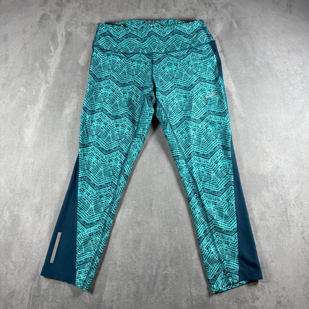 Nike Dri-Fit Running Leggings Womens Small Teal Abstract Print Crop